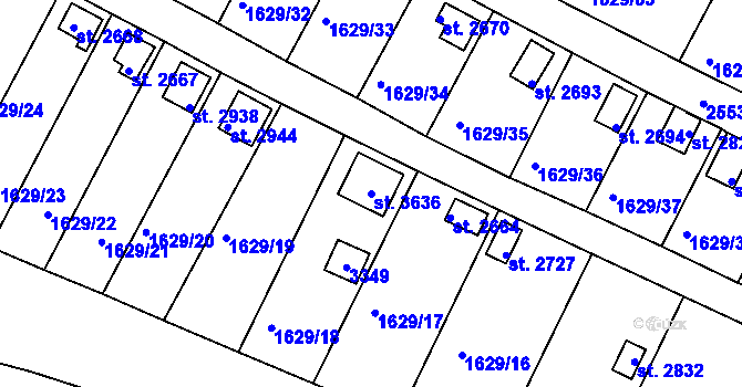 Parcela st. 3636 v KÚ Vlašim, Katastrální mapa