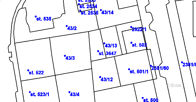 Parcela st. 3647 v KÚ Vlašim, Katastrální mapa
