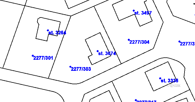 Parcela st. 3674 v KÚ Vlašim, Katastrální mapa