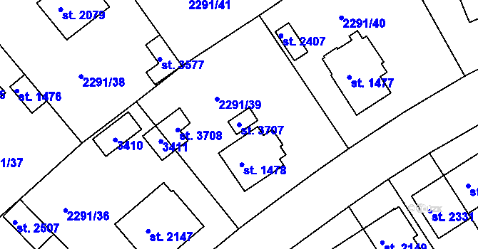 Parcela st. 3707 v KÚ Vlašim, Katastrální mapa