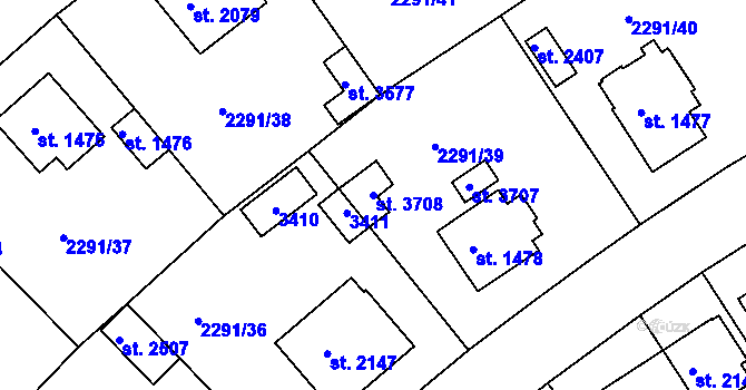 Parcela st. 3708 v KÚ Vlašim, Katastrální mapa