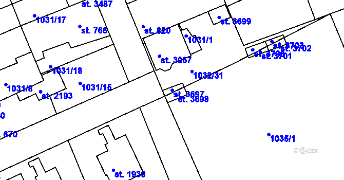 Parcela st. 3697 v KÚ Vlašim, Katastrální mapa