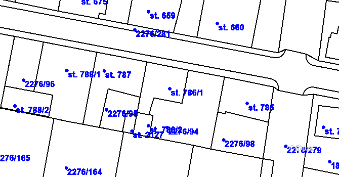 Parcela st. 786/1 v KÚ Vlašim, Katastrální mapa