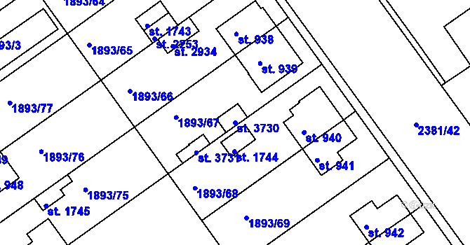 Parcela st. 3730 v KÚ Vlašim, Katastrální mapa