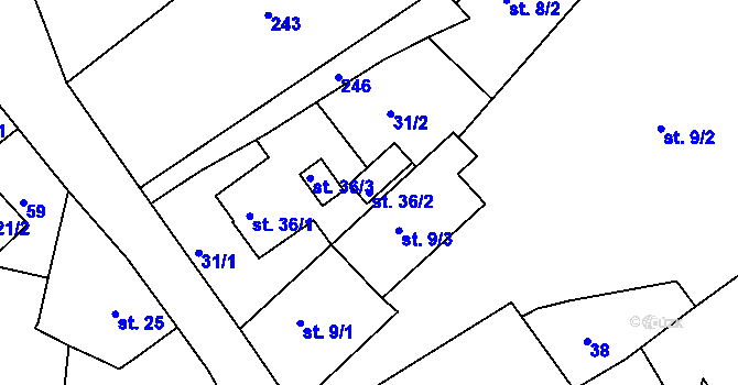 Parcela st. 36/2 v KÚ Jarkovice, Katastrální mapa