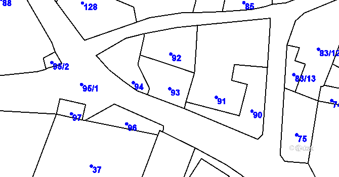 Parcela st. 93 v KÚ Vlaštovičky, Katastrální mapa