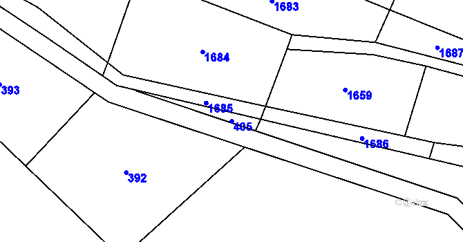 Parcela st. 405 v KÚ Vlaštovičky, Katastrální mapa