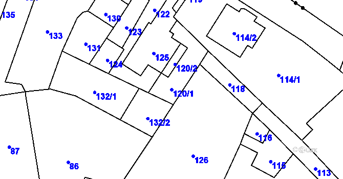 Parcela st. 120/1 v KÚ Vlaštovičky, Katastrální mapa
