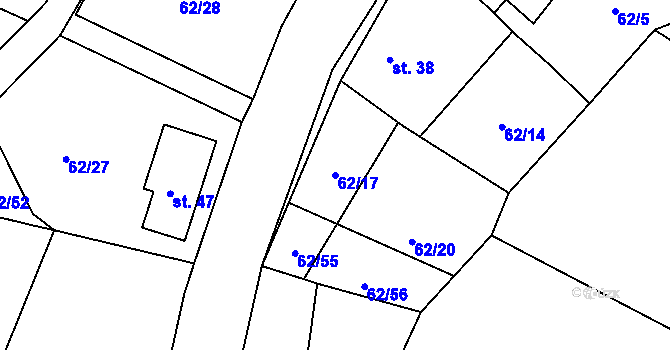 Parcela st. 62/17 v KÚ Vlčatín, Katastrální mapa