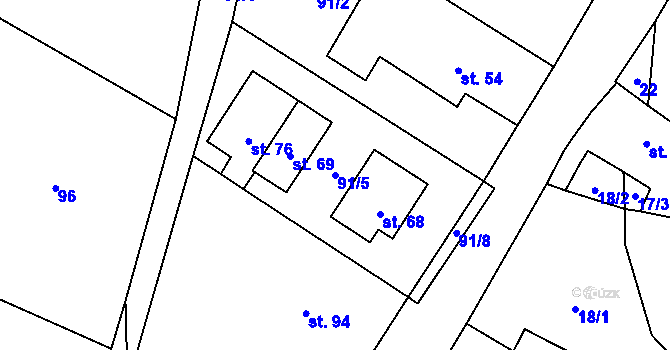 Parcela st. 91/5 v KÚ Vlčatín, Katastrální mapa