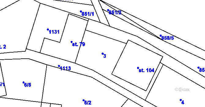 Parcela st. 3 v KÚ Vlčetín, Katastrální mapa