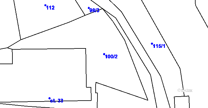 Parcela st. 100/2 v KÚ Vlčetín, Katastrální mapa