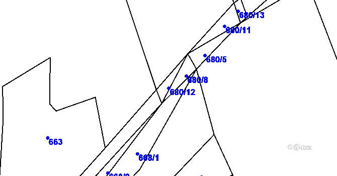 Parcela st. 680/12 v KÚ Vlčetín, Katastrální mapa