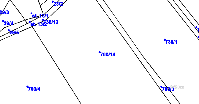 Parcela st. 700/14 v KÚ Vlčetín, Katastrální mapa