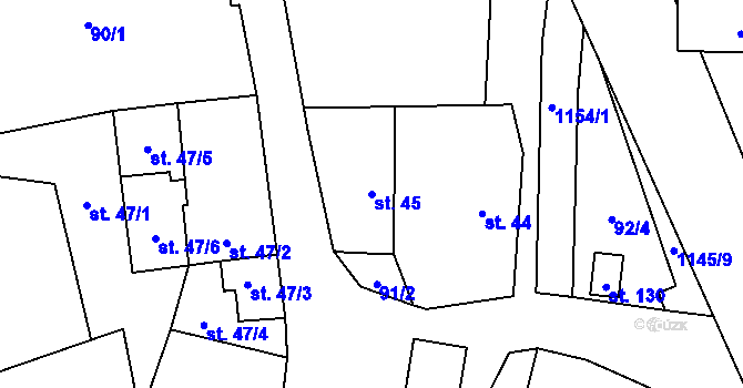 Parcela st. 45 v KÚ Vlčeves, Katastrální mapa