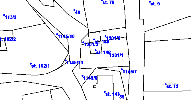 Parcela st. 148 v KÚ Vlčeves, Katastrální mapa