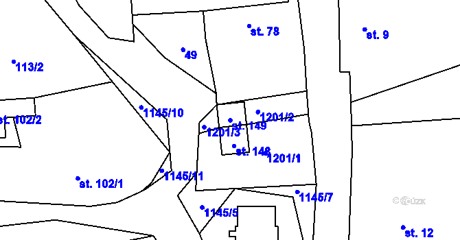 Parcela st. 149 v KÚ Vlčeves, Katastrální mapa