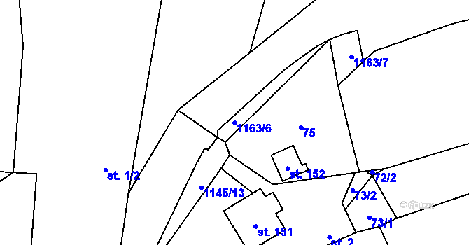 Parcela st. 1163/6 v KÚ Vlčeves, Katastrální mapa
