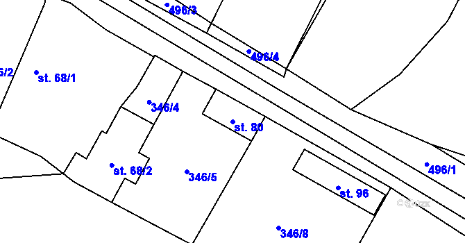 Parcela st. 80 v KÚ Vlčí, Katastrální mapa
