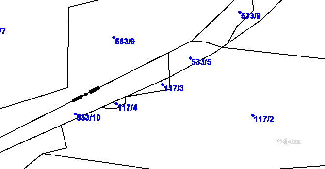 Parcela st. 117/3 v KÚ Vlčí, Katastrální mapa