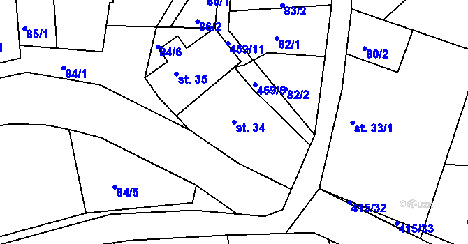 Parcela st. 34 v KÚ Vlčí Habřina, Katastrální mapa