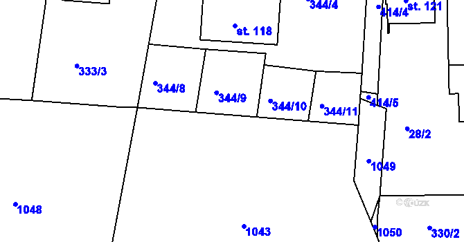 Parcela st. 344/13 v KÚ Vlčí Habřina, Katastrální mapa