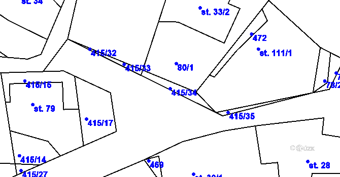 Parcela st. 415/34 v KÚ Vlčí Habřina, Katastrální mapa