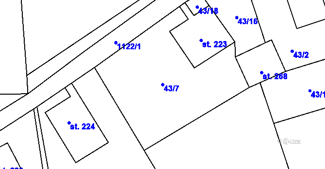 Parcela st. 43/7 v KÚ Zahrady, Katastrální mapa