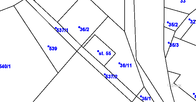 Parcela st. 55 v KÚ Vlčí Pole, Katastrální mapa