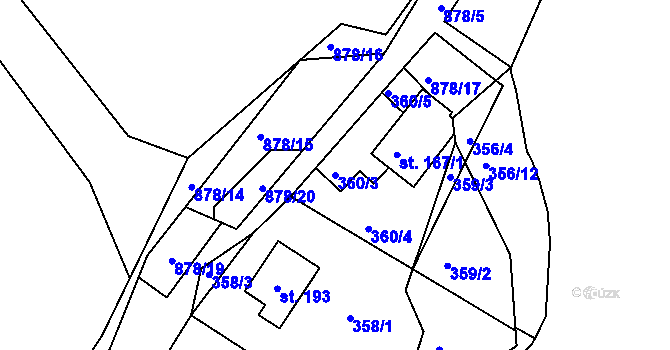 Parcela st. 360/3 v KÚ Vlčice u Blovic, Katastrální mapa