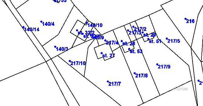 Parcela st. 27 v KÚ Hrádeček, Katastrální mapa