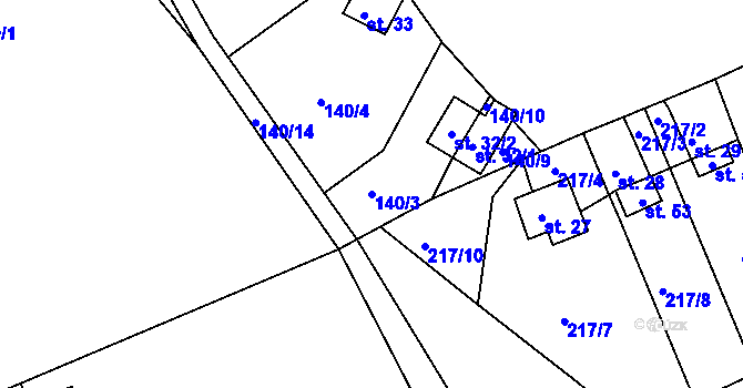 Parcela st. 140/3 v KÚ Hrádeček, Katastrální mapa