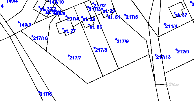 Parcela st. 217/8 v KÚ Hrádeček, Katastrální mapa