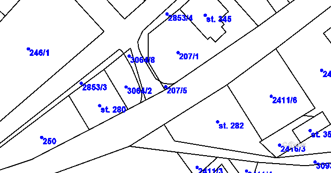 Parcela st. 207/5 v KÚ Vlčice u Javorníka, Katastrální mapa