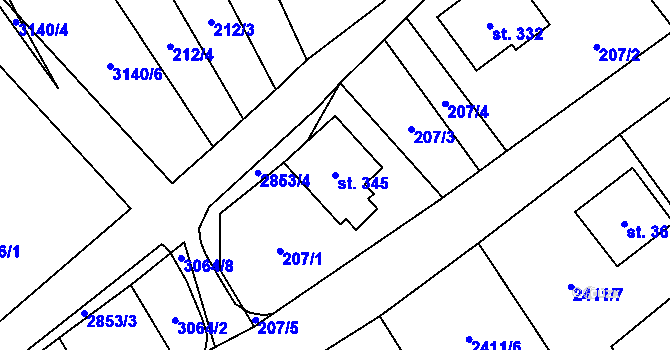 Parcela st. 345 v KÚ Vlčice u Javorníka, Katastrální mapa