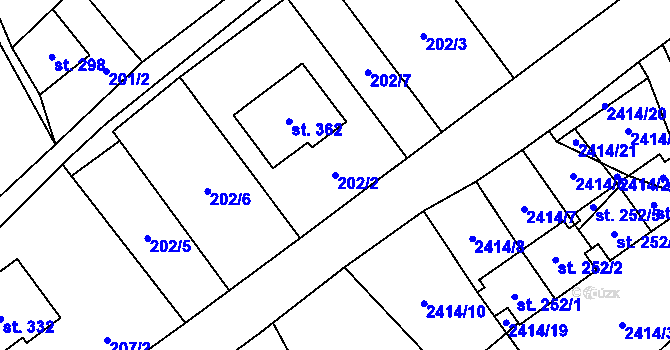 Parcela st. 202/2 v KÚ Vlčice u Javorníka, Katastrální mapa