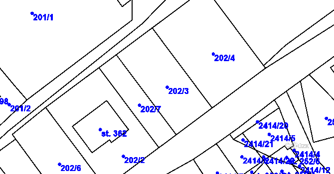 Parcela st. 202/3 v KÚ Vlčice u Javorníka, Katastrální mapa