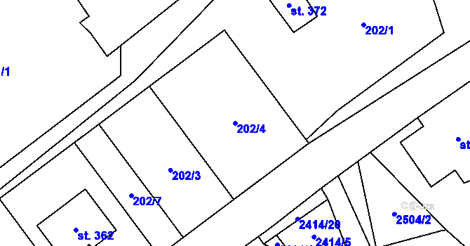 Parcela st. 202/4 v KÚ Vlčice u Javorníka, Katastrální mapa