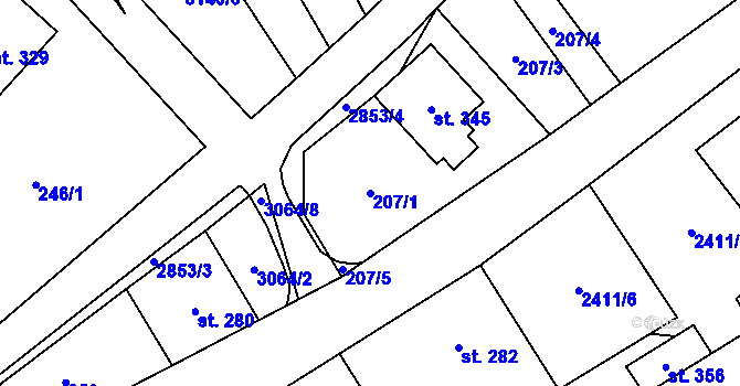 Parcela st. 207/1 v KÚ Vlčice u Javorníka, Katastrální mapa