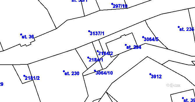 Parcela st. 2184/2 v KÚ Vlčice u Javorníka, Katastrální mapa