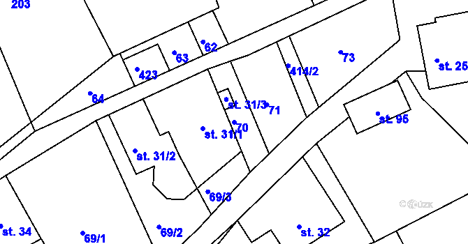 Parcela st. 70 v KÚ Vlčkov, Katastrální mapa