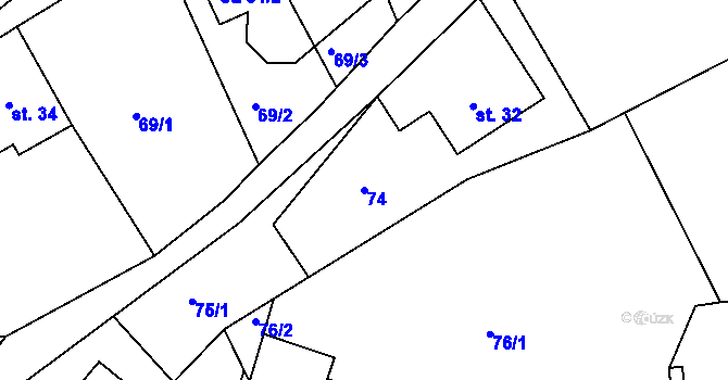 Parcela st. 74 v KÚ Vlčkov, Katastrální mapa