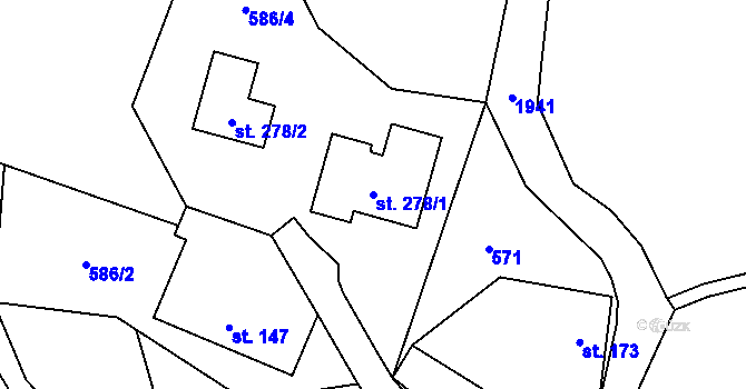 Parcela st. 278/1 v KÚ Vlčková, Katastrální mapa