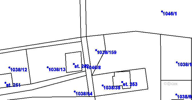 Parcela st. 1038/159 v KÚ Vlčková, Katastrální mapa