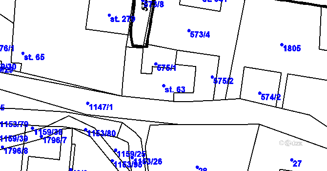 Parcela st. 63 v KÚ Vlčková, Katastrální mapa