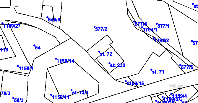 Parcela st. 72 v KÚ Vlčková, Katastrální mapa