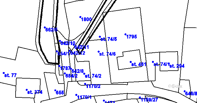 Parcela st. 74/6 v KÚ Vlčková, Katastrální mapa