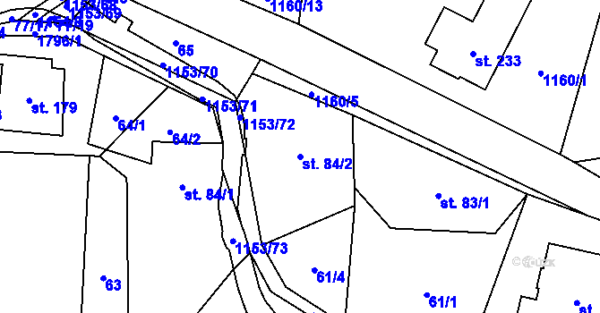 Parcela st. 84/2 v KÚ Vlčková, Katastrální mapa