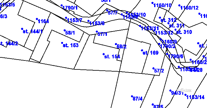 Parcela st. 154 v KÚ Vlčková, Katastrální mapa