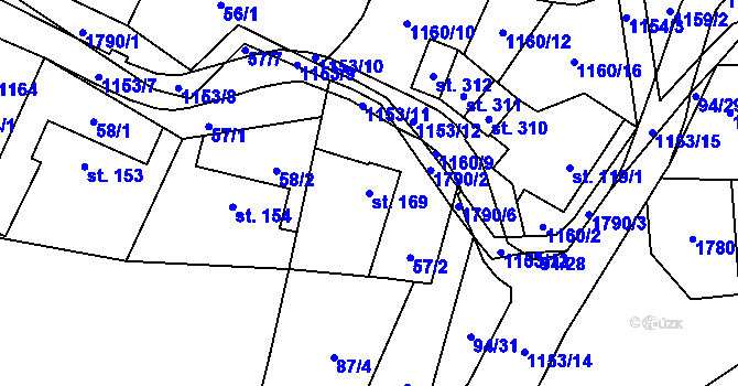 Parcela st. 169 v KÚ Vlčková, Katastrální mapa